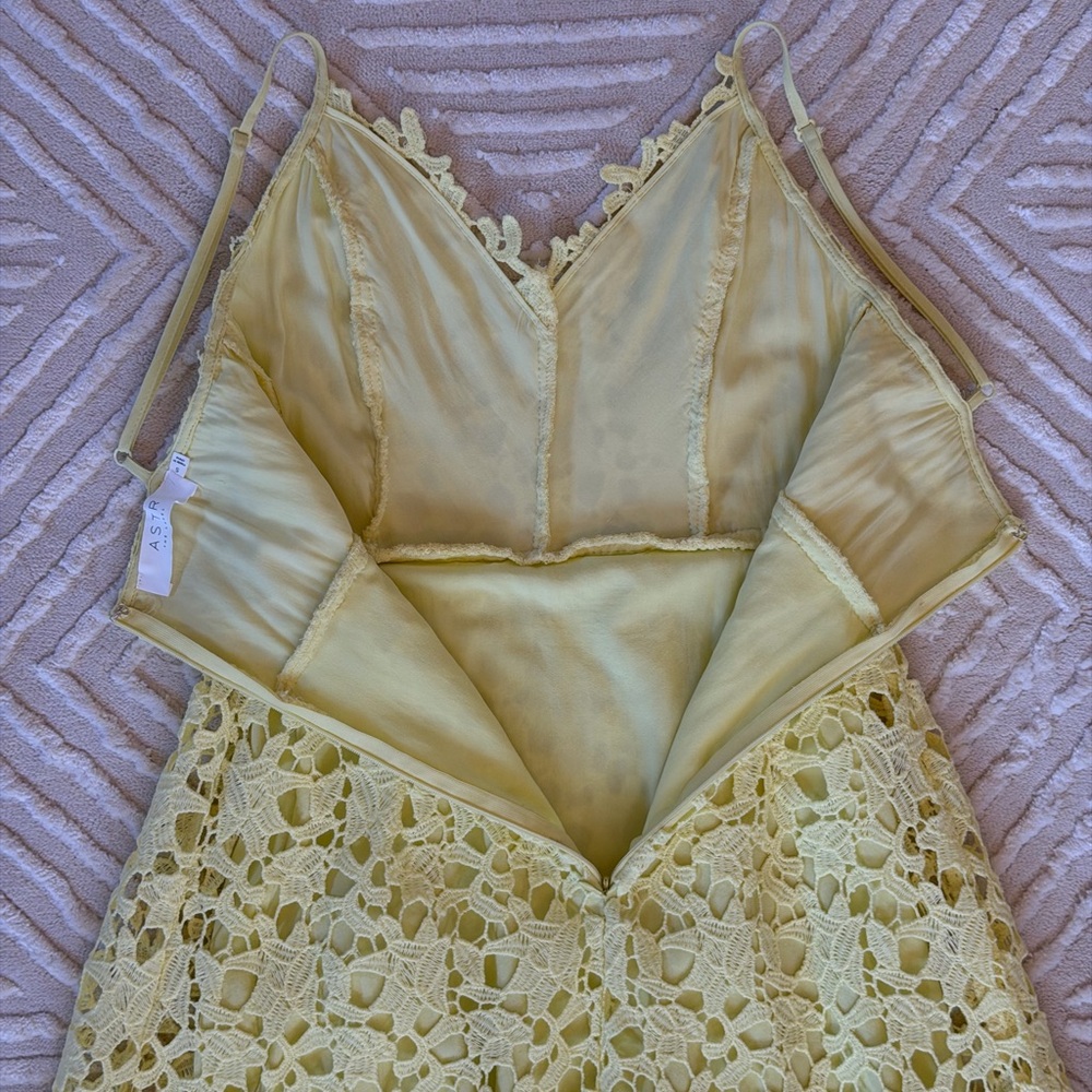 ASTR The Label Lemon Yellow Lace Midi Dress Wedding Guest Bridal Shower Spring - Picture 8 of 14